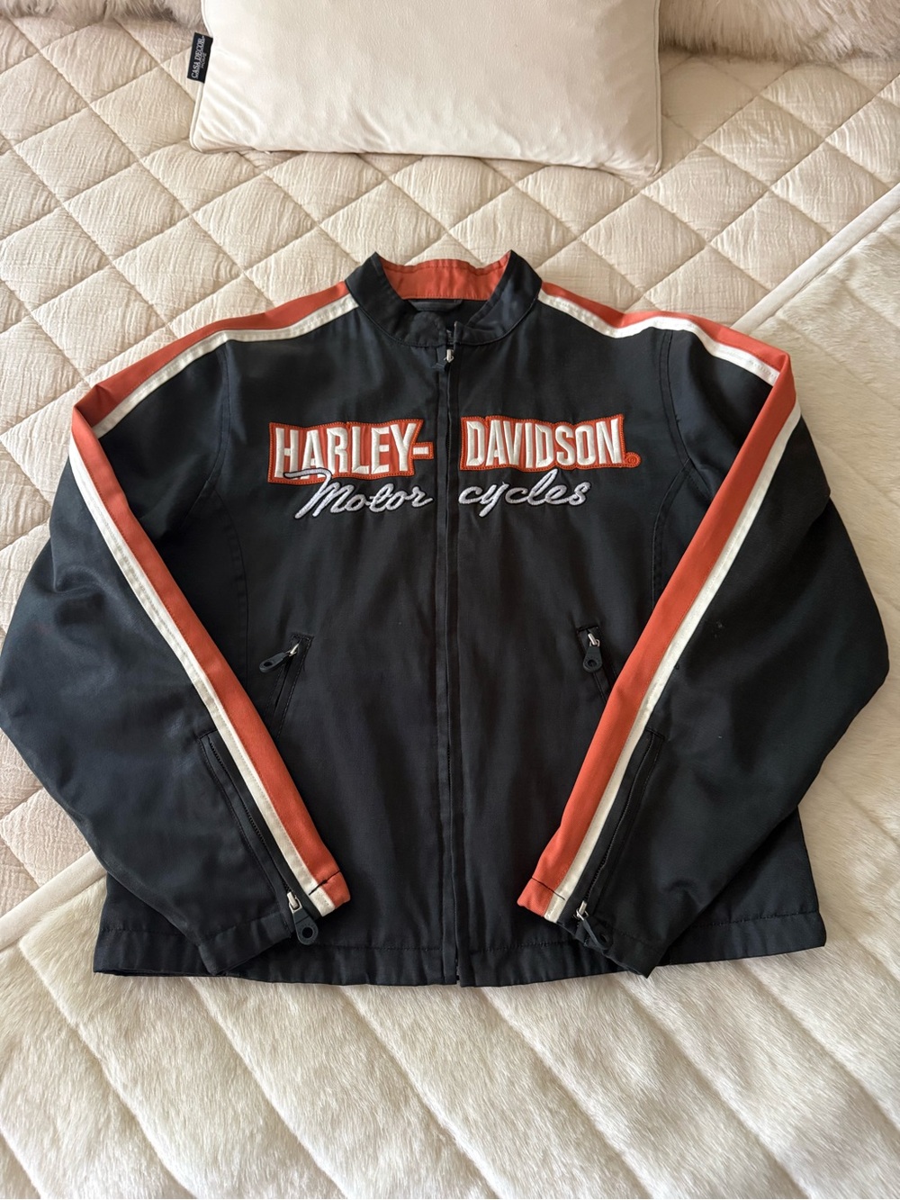 Harley-Davidson Black Jacket with Orange & White Racing Stripes